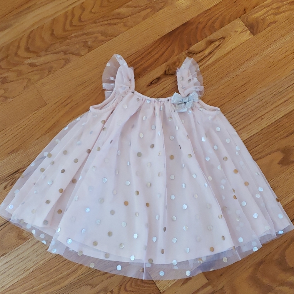 Pale pink dress with metallic polka dots